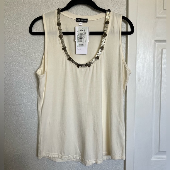 Basil & Maude by Anthropologie Ivory Tank Top with Sequin Trim - Picture 1 of 11